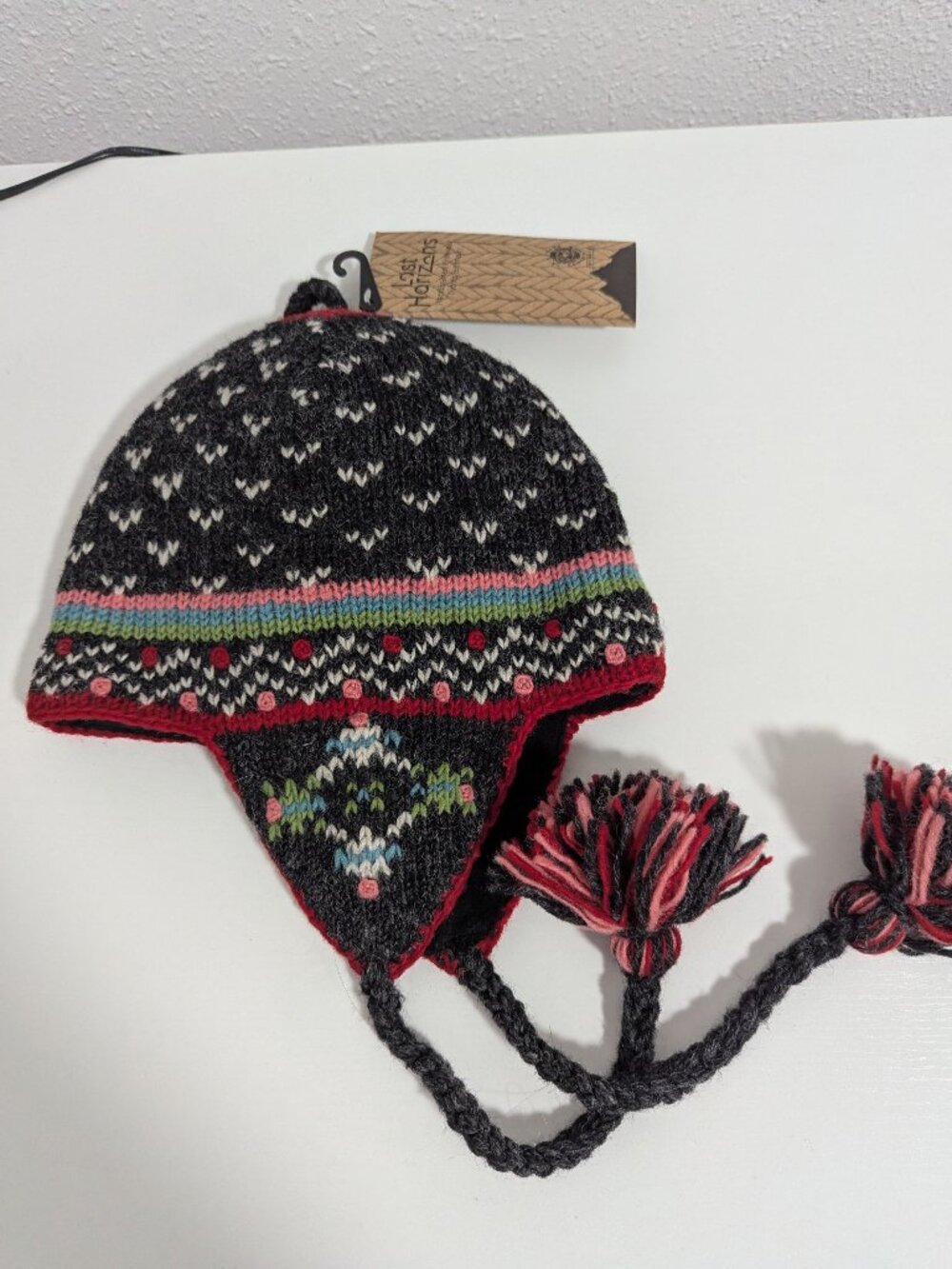 Lost Horizons Nepal Handmade Wool Earflap Beanie Hat Unisex Winter Fleeced